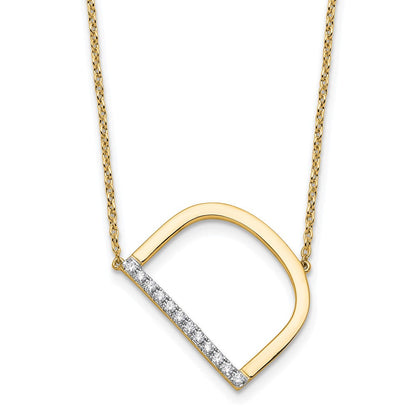 14K Gelbgold Seitlich Diamant Initiale D 18 Zoll Halskette