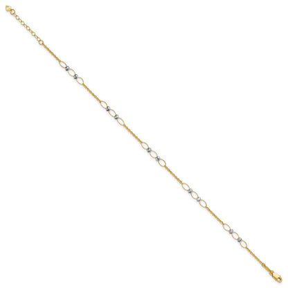 14K Bicolor Gold Bicolor Oval Knöpfe und Mirror Perlen Plus Verlängerung Total Kette Fußkettchen