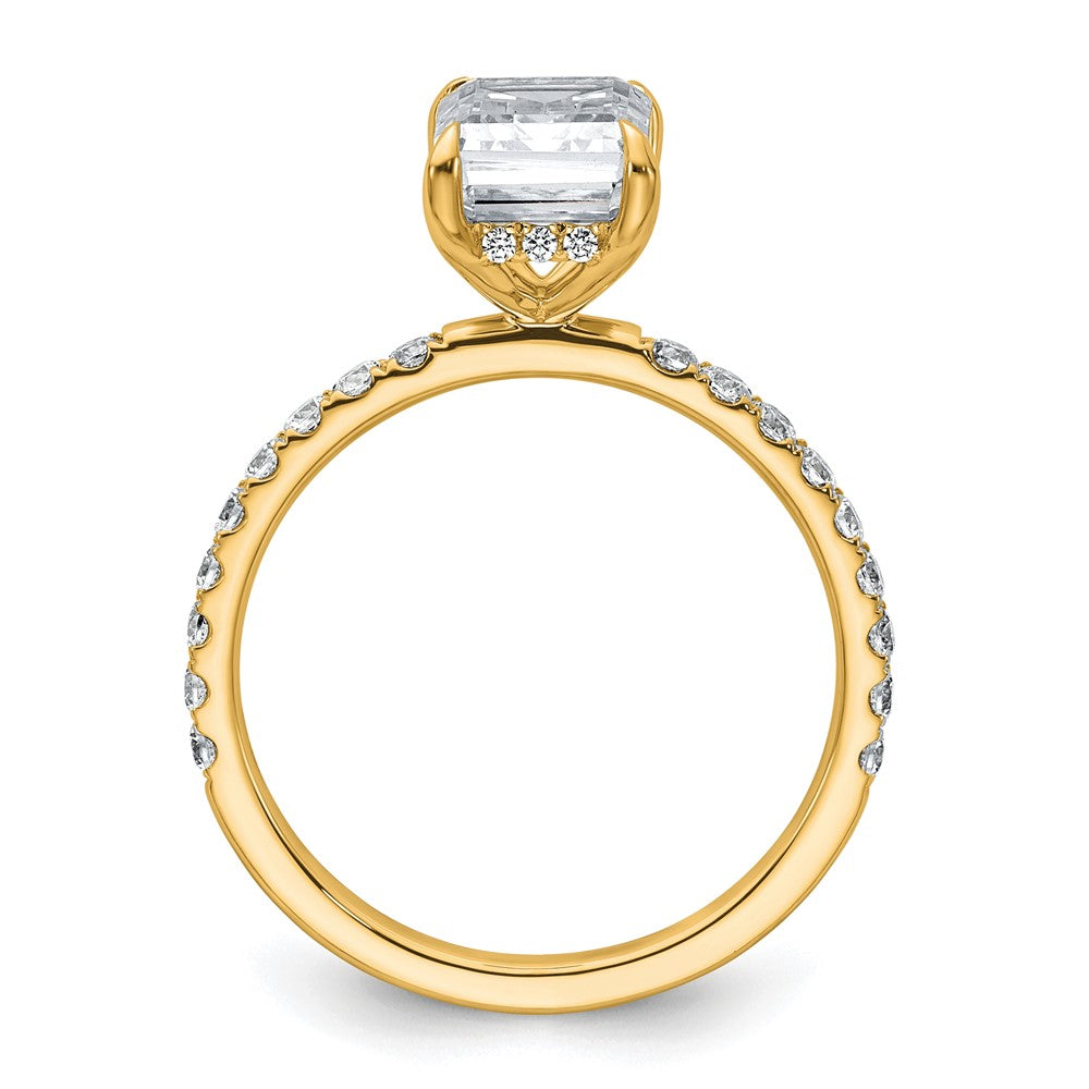 14K Gelbgold 2,375 Karat zertifizierter im Labor gezüchteter Diamant VS/SI+ G+ Smaragd Komplett-Solitär-Verlobungsring mit Flair
