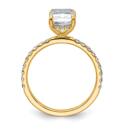 14K Gelbgold 2,375 Karat zertifizierter im Labor gezüchteter Diamant VS/SI+ G+ Smaragd Komplett-Solitär-Verlobungsring mit Flair