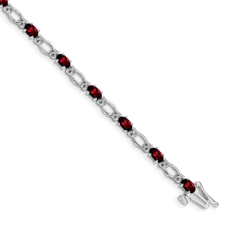 14K Weißgold Komplett Diamant und Oval Granat Herz Akzente 7 Zoll Armband