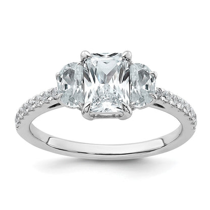14K Weißgold Verlobungsring mit Halbmond, Drei-Steine-Fassung, 0,75 ct. Labor-Diamanten VS+ F+, 1 ct. Center-Radiant, Semi-Mount
