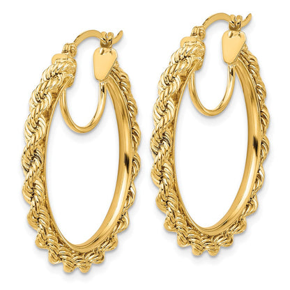 14K Gelbgold Ohrringe Creolen, poliert und diamantiert, Kordel-Design, 2,95 mm