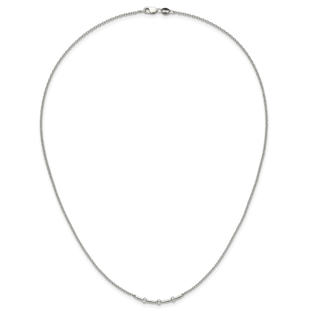14K Weißgold Poliert 1/20 Karat Diamant Gebogen Stab 18 Zoll Halskette