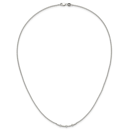 14K Weißgold Poliert 1/20 Karat Diamant Gebogen Stab 18 Zoll Halskette