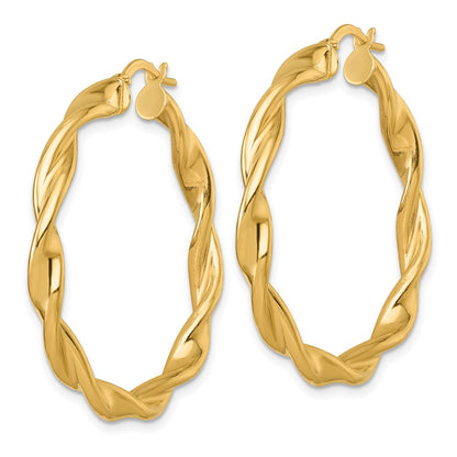 14K Gelbgold Poliert Gedreht 4.00 X 38mm Röhre Creolen