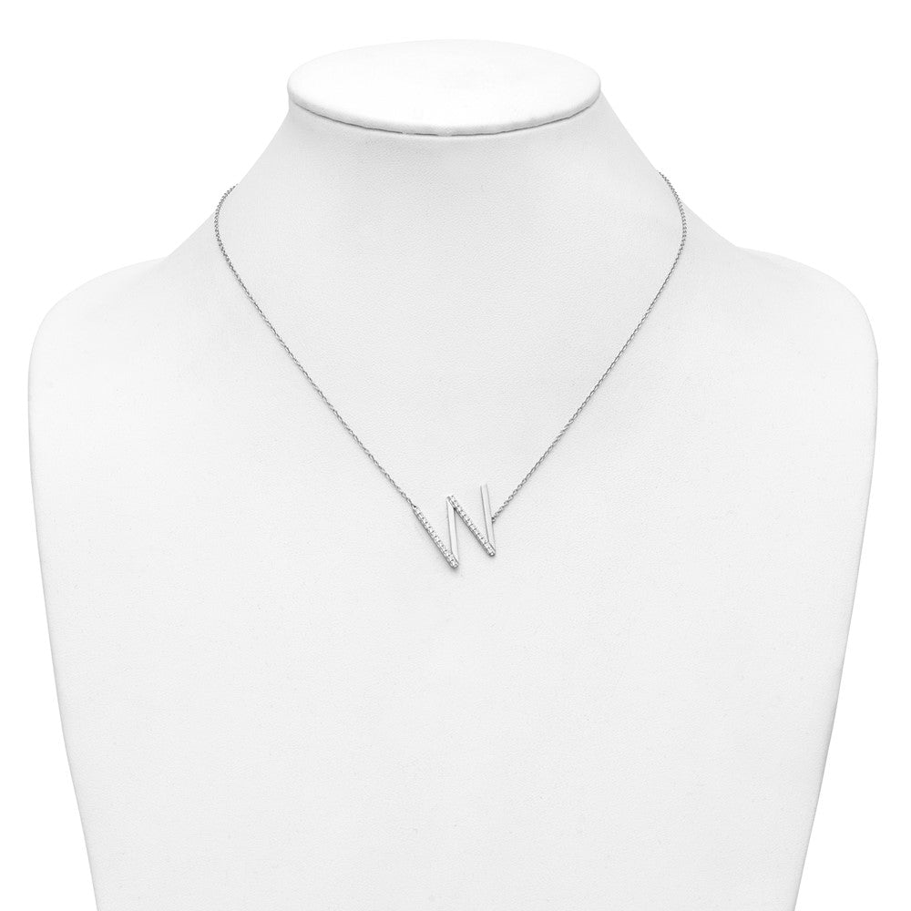 14K Weißgold Seitlich Diamant Initiale W 18 Zoll Halskette