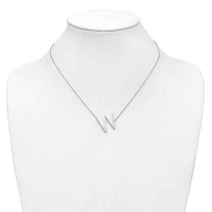 14K Weißgold Seitlich Diamant Initiale W 18 Zoll Halskette