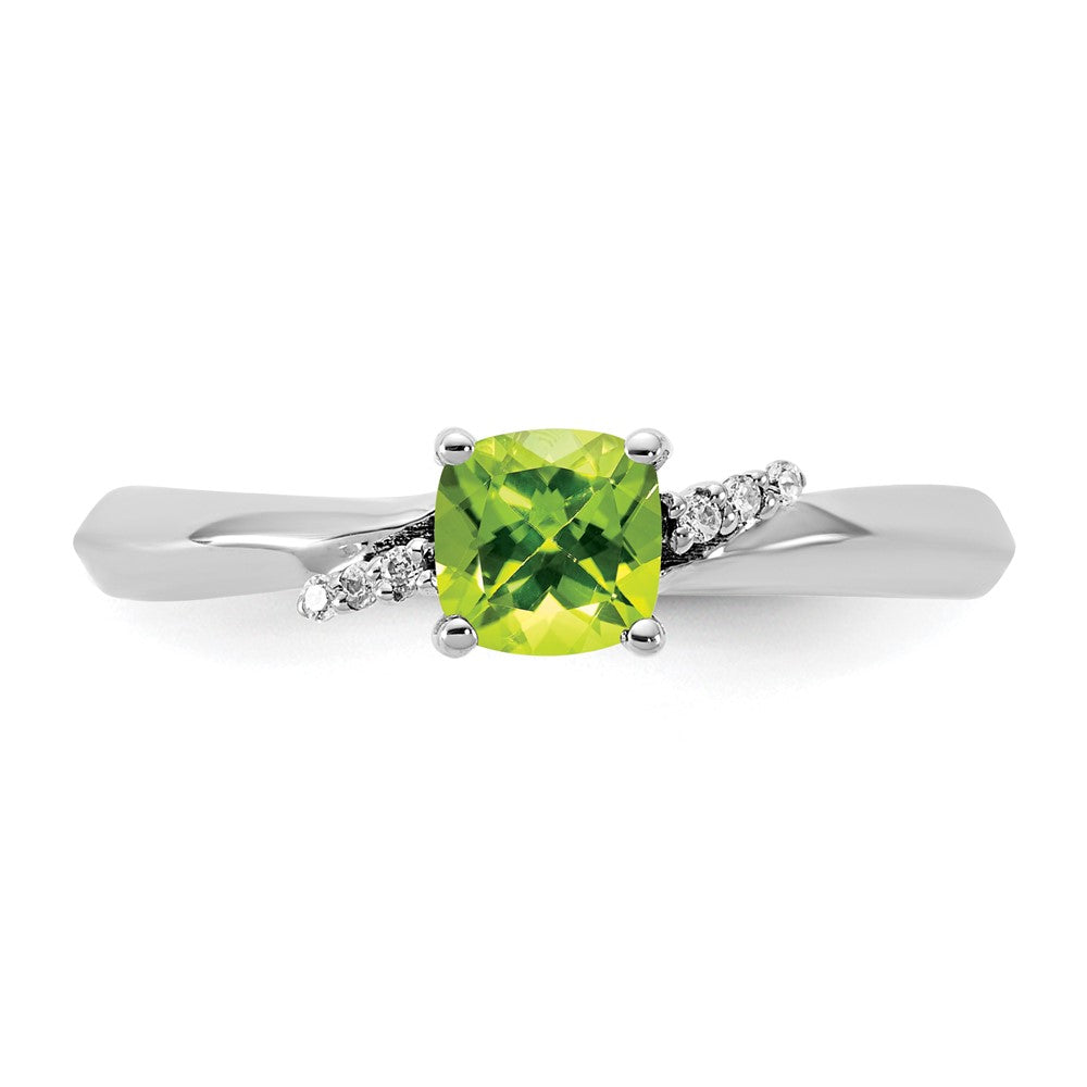 14K Weißgold Poliert Diamant und Peridot Mode Ring