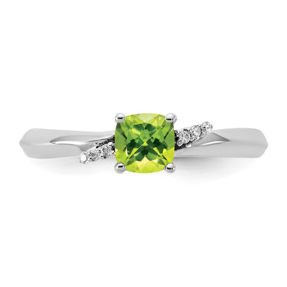 14K Weißgold Poliert Diamant und Peridot Mode Ring