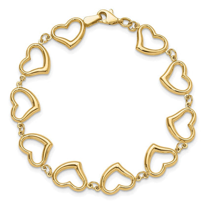 14K Gelbgold Poliert Offen Herz Glieder 7 Zoll Armband