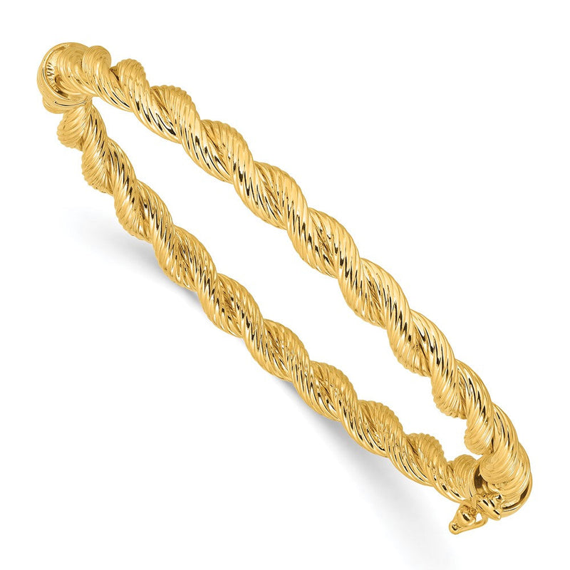 14K Gelbgold Poliert und Strukturiert 5.50mm Gedreht Klappbar Oval Armreif Armband
