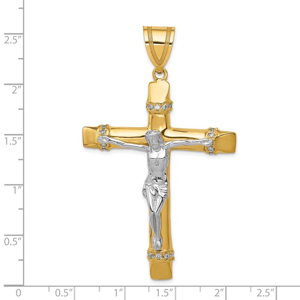 14K Bicolor Gold Zweifarbiger Zirkonia-Kruzifix-Anhänger