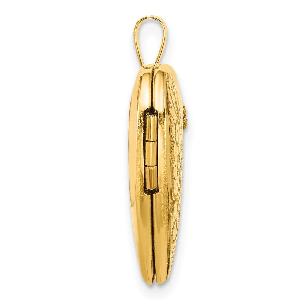 14K Gelbgold Poliert Diamant Scrolled 20mm Herz Medaillon