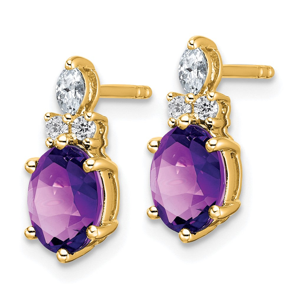14K Gelbgold Ohrstecker mit Diamanten und ovalem 7x5 mm Amethyst (Februar-Geburtsstein)
