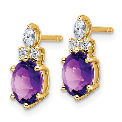 14K Gelbgold Ohrstecker mit Diamanten und ovalem 7x5 mm Amethyst (Februar-Geburtsstein)