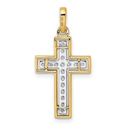 14K Gelbgold und Rhodium 0,25 Karat Diamant-Kreuzanhänger