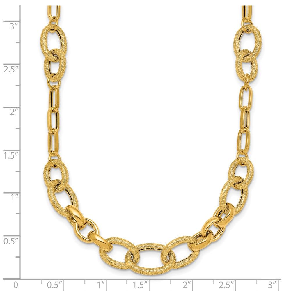 14K Gelbgold Poliert und Strukturiert Glieder 17.25 Zoll Halskette