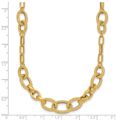 14K Gelbgold Poliert und Strukturiert Glieder 17.25 Zoll Halskette
