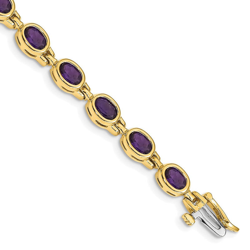 14K Gelbgold Komplett Oval Amethyst Zargenfassung-set 7 Zoll Armband