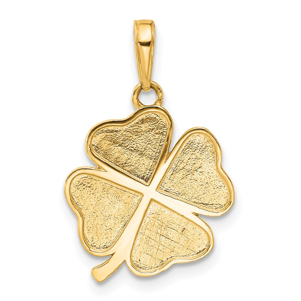 14K Gelbgold und Rhodium, poliert und diamantiert, Kleeblatt-Anhänger mit 4 Blättern