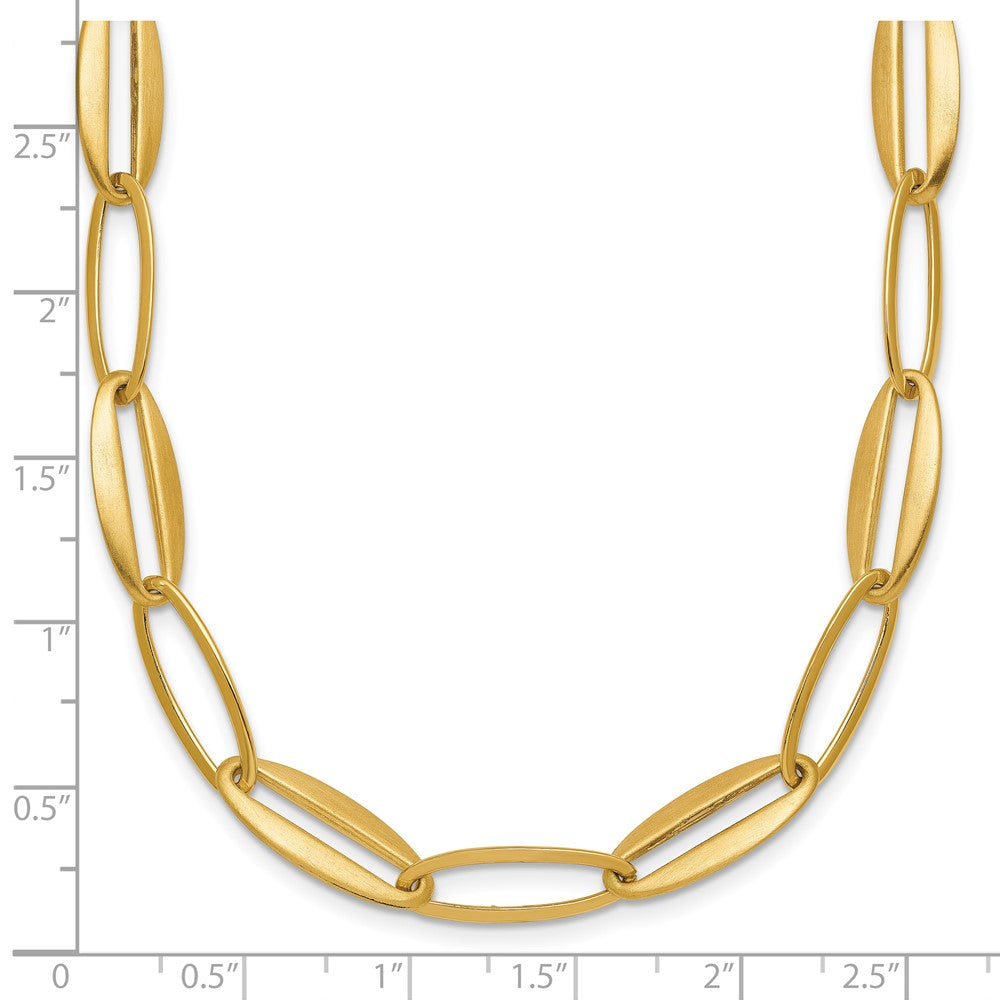 14K Gelbgold Gebürstet und Poliert 7.25mm Lang Oval Glieder 18 Zoll Halskette