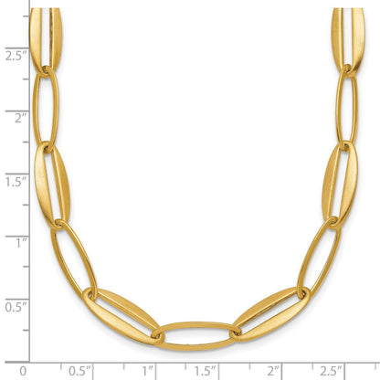 14K Gelbgold Gebürstet und Poliert 7.25mm Lang Oval Glieder 18 Zoll Halskette