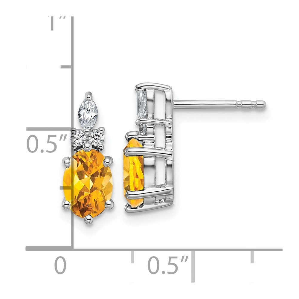 14K Weißgold Ohrstecker mit Diamanten und ovalem Citrin (7x5 mm) November-Geburtsstein