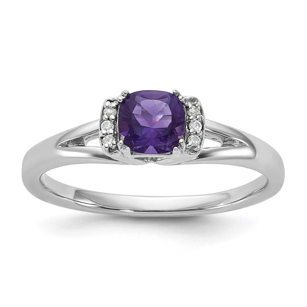 14K Weißgold Ring mit Diamant und Amethyst, poliert