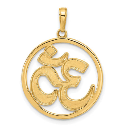 14K Gelbgold und Rhodium Diamant-geschliffener Om-Symbol-in-Kreis-Anhänger