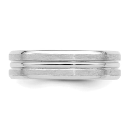 14K Weißgold 6 mm schwerer Ehering mit Komfort-Passform, gebürstetem Satinfinish und Mittelrille