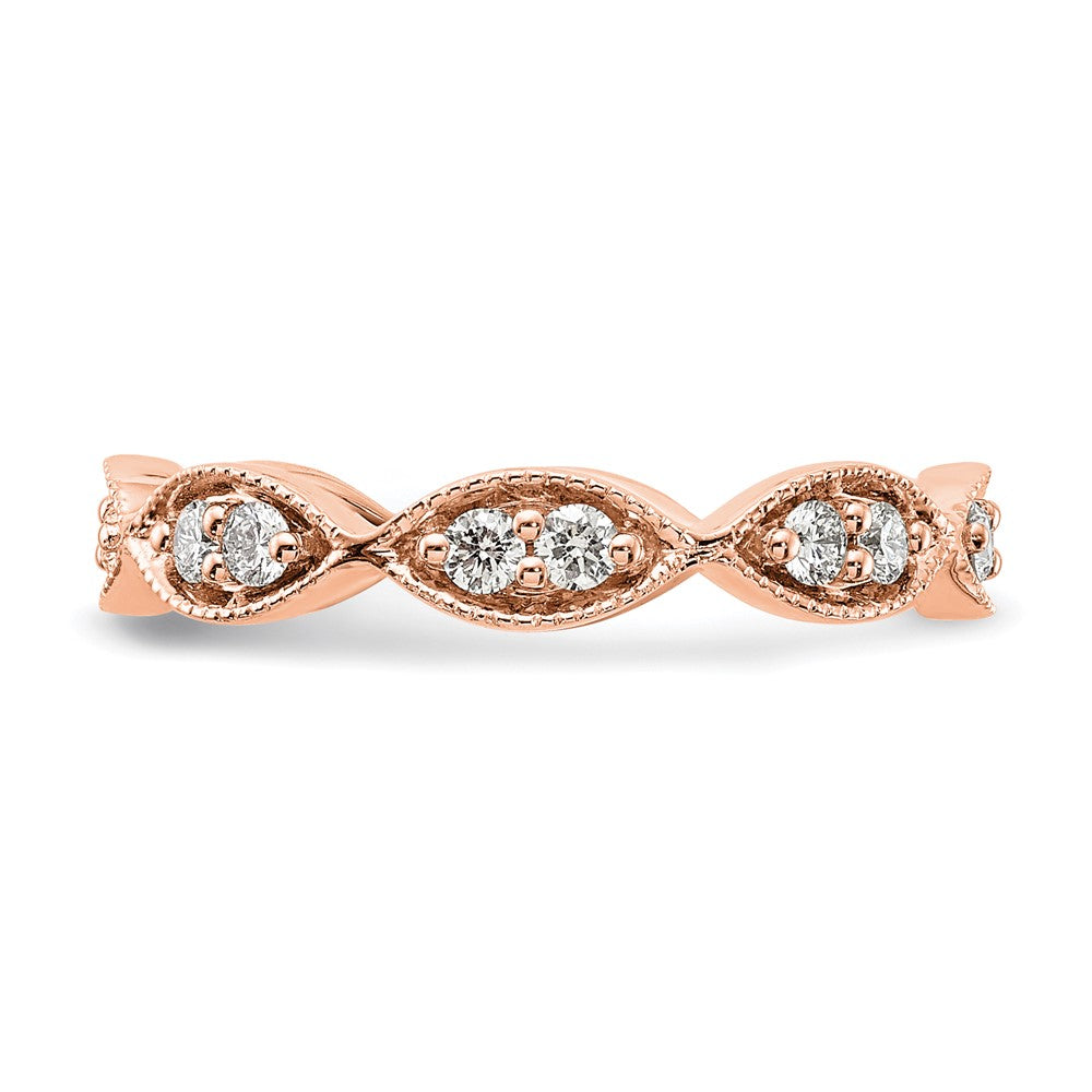 14K Roségold Polierter Memoire-Ehering Vintage-Pavé mit 0,5K Diamanten, Größe 7