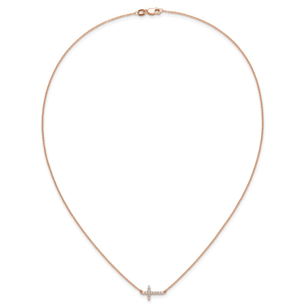 14K Roségold 1/6 Karat Diamant Seitlich Kreuz 18 Zoll Halskette