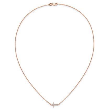 14K Roségold 1/6 Karat Diamant Seitlich Kreuz 18 Zoll Halskette