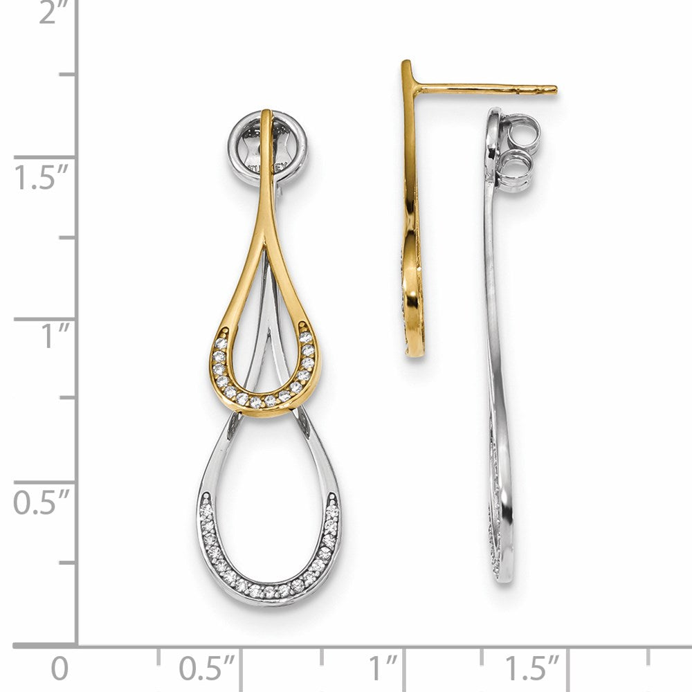 14K Bicolor Gold Bicolor Tropfen Zirkonia Vorderseite & Rückseite Ohrringe
