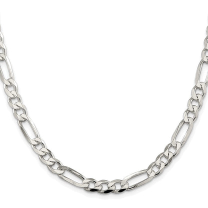 Sterlingsilber Rhodiniert 6.75mm Pavé‚ Flach Figaro Halskette