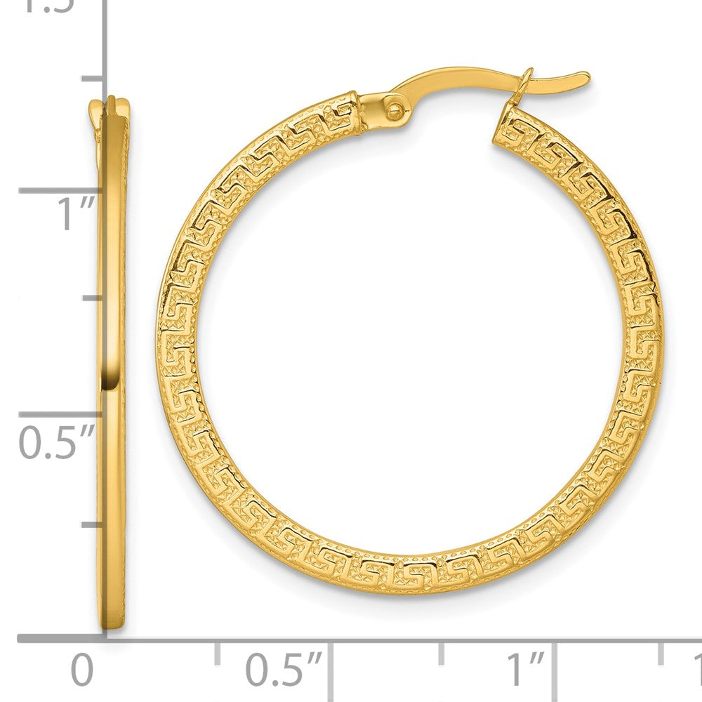 14K Gelbgold Poliert 1.5 X 30mm Strukturiert Greek Key Creolen
