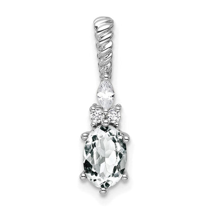 14K Weißgold Diamant und 7x5 Oval April/white Topas Gedreht Kette Anhänger