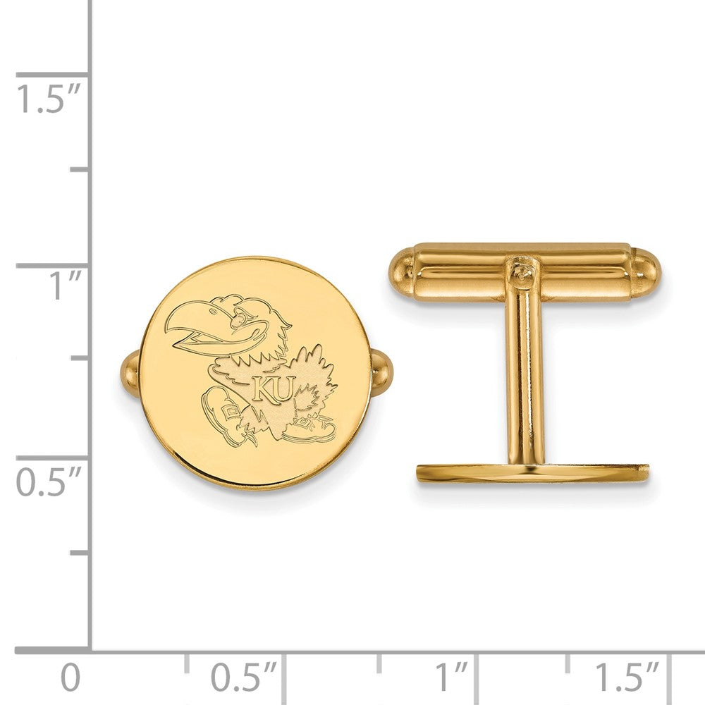 14K Gelbgold Gold Logoart University Of Kansas Jayhawk Manschette Knöpfe