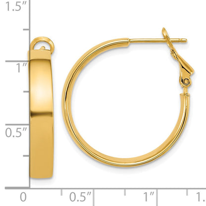 14K Gelbgold 5x25mm Poliert Flach Röhre Omega Rückseite Creolen