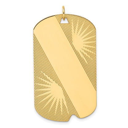 14K Gelbgold Gemustert Sonnenstrahl mit Diagonal Stripe.018 Stärke Gravierbar 43x25mm Erkennungsmarke Plättchen Charm