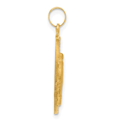 14K Gelbgold Poliert und Satiniert Massiv Wundertätig Medaille Oval Anhänger