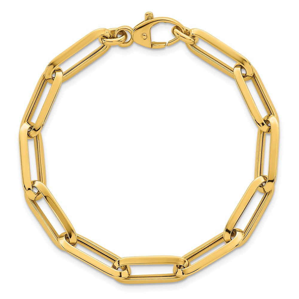 14K Gelbgold Poliert 7mm Büroklammer Glieder Kette 7.5 Zoll Armband