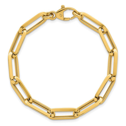 14K Gelbgold Poliert 7mm Büroklammer Glieder Kette 7.5 Zoll Armband