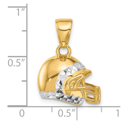 14K Gelbgold und Rhodium Diamantgeschliffener 3-D Football-Helm-Anhänger