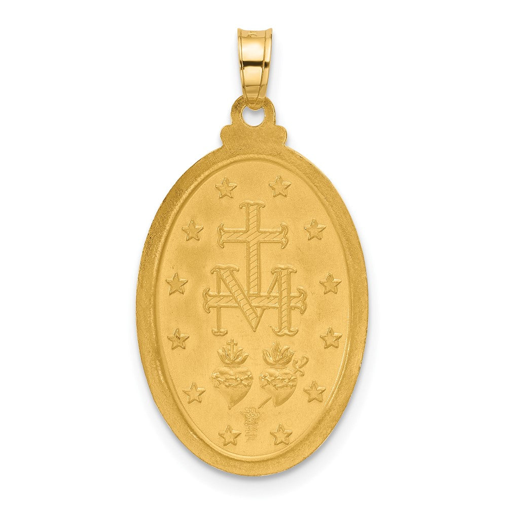 14K Gelbgold Poliert und Satiniert Massiv Wundertätig Medaille Oval Anhänger