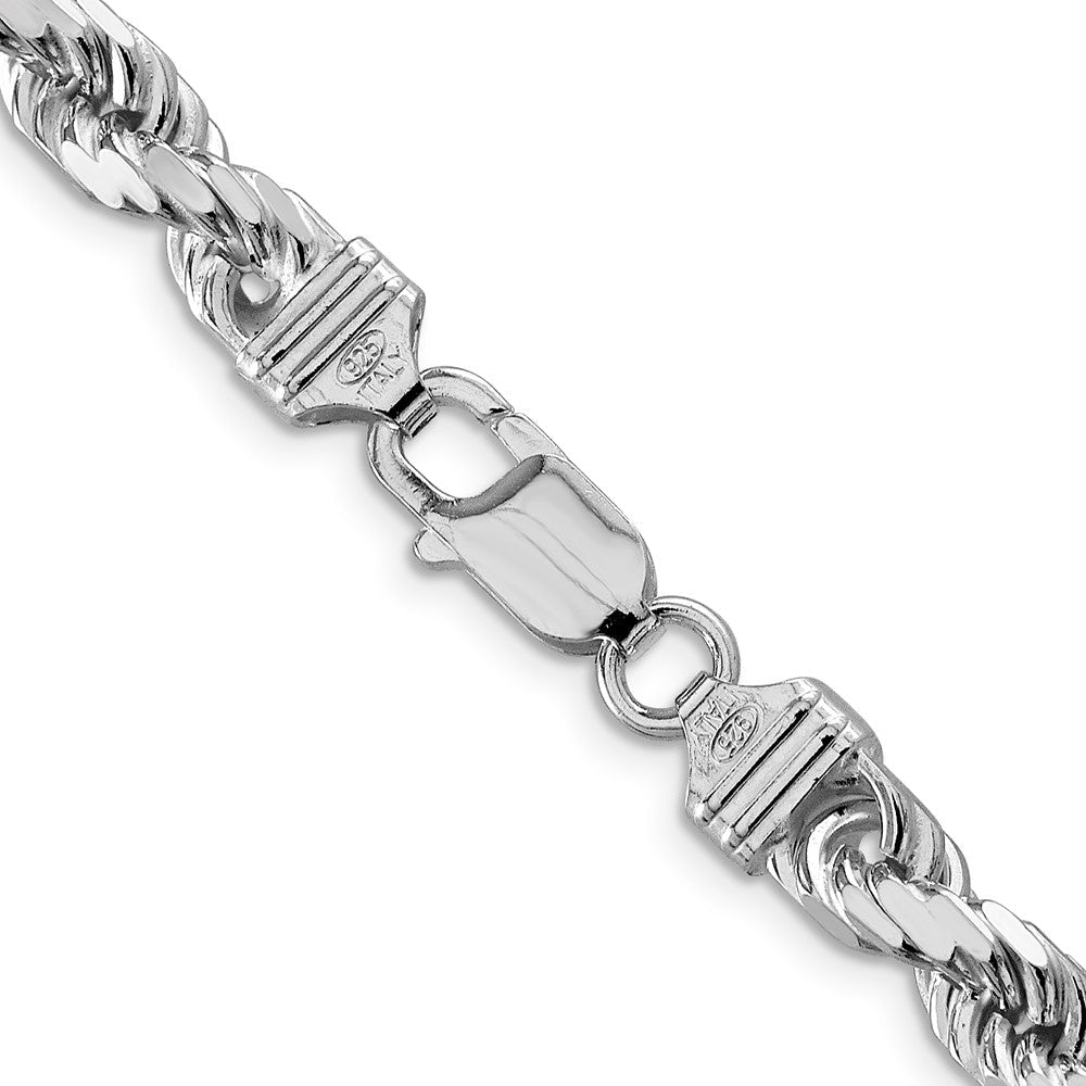 Sterlingsilber Rhodiniert 6.5mm Diamantiert Kordel 30 Zoll Kette