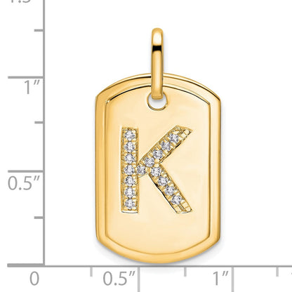 14K Gelbgold Diamant-Erkennungsmarken-Charm mit Initiale K