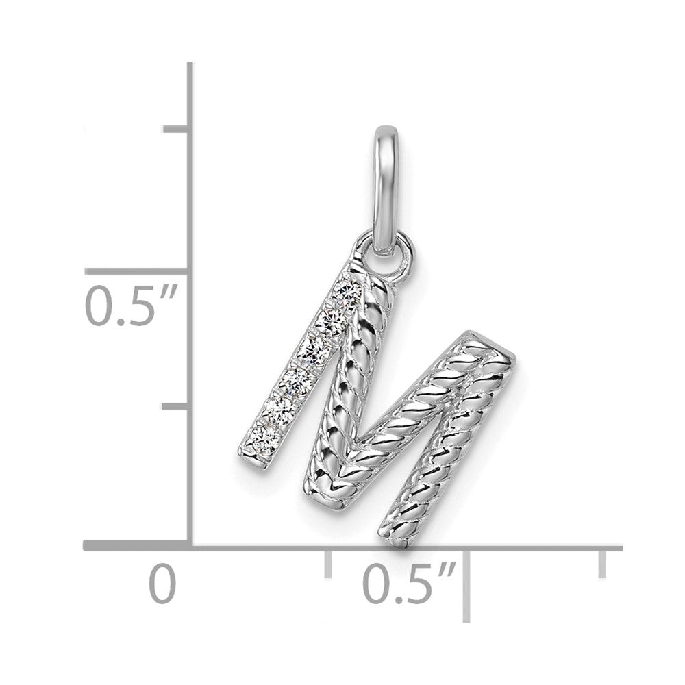 14K Weißgold Gedrehter Diamant-Initial-Charm "M" mit 0,05 ct