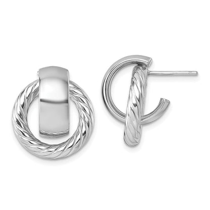 14K Gelbgold mit Rhodium Poliert und Gedreht Doorknocker C-hoop Ohrstecker
